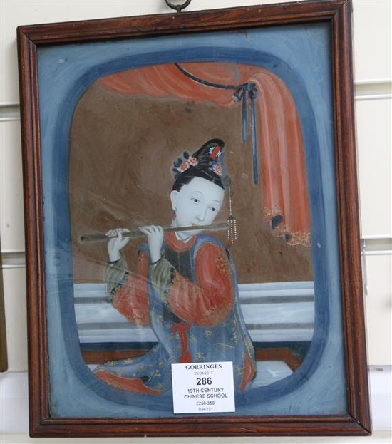 19th century Chinese School A Chinese flautist 9.75 x 7.75in.